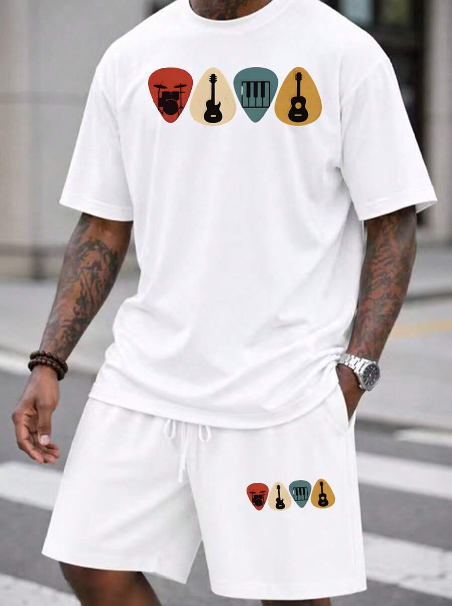 Men S 2 Piece Oversized T-Shir - Musical Instrument Music recension och pris