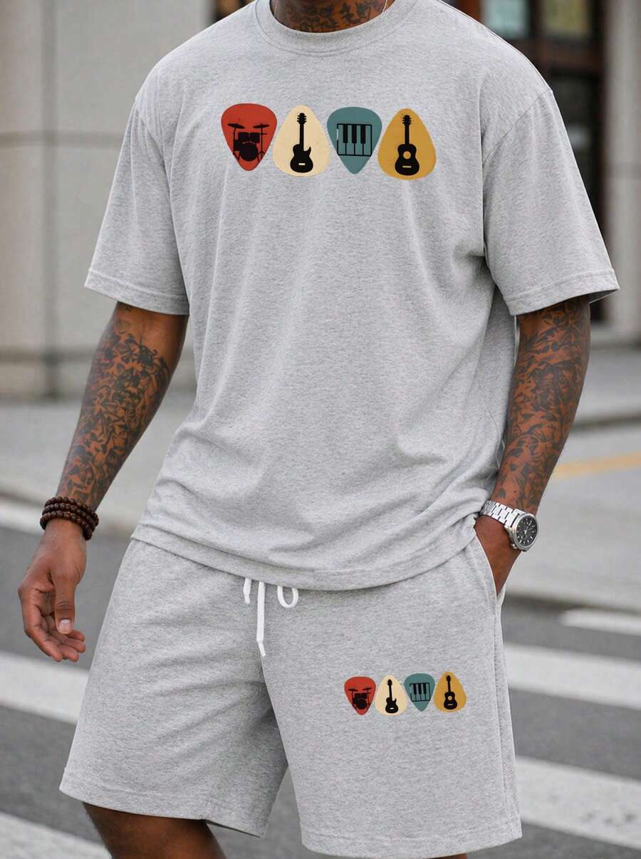 Men S 2 Piece Oversized T-Shir - Musical Instrument Music recension och pris