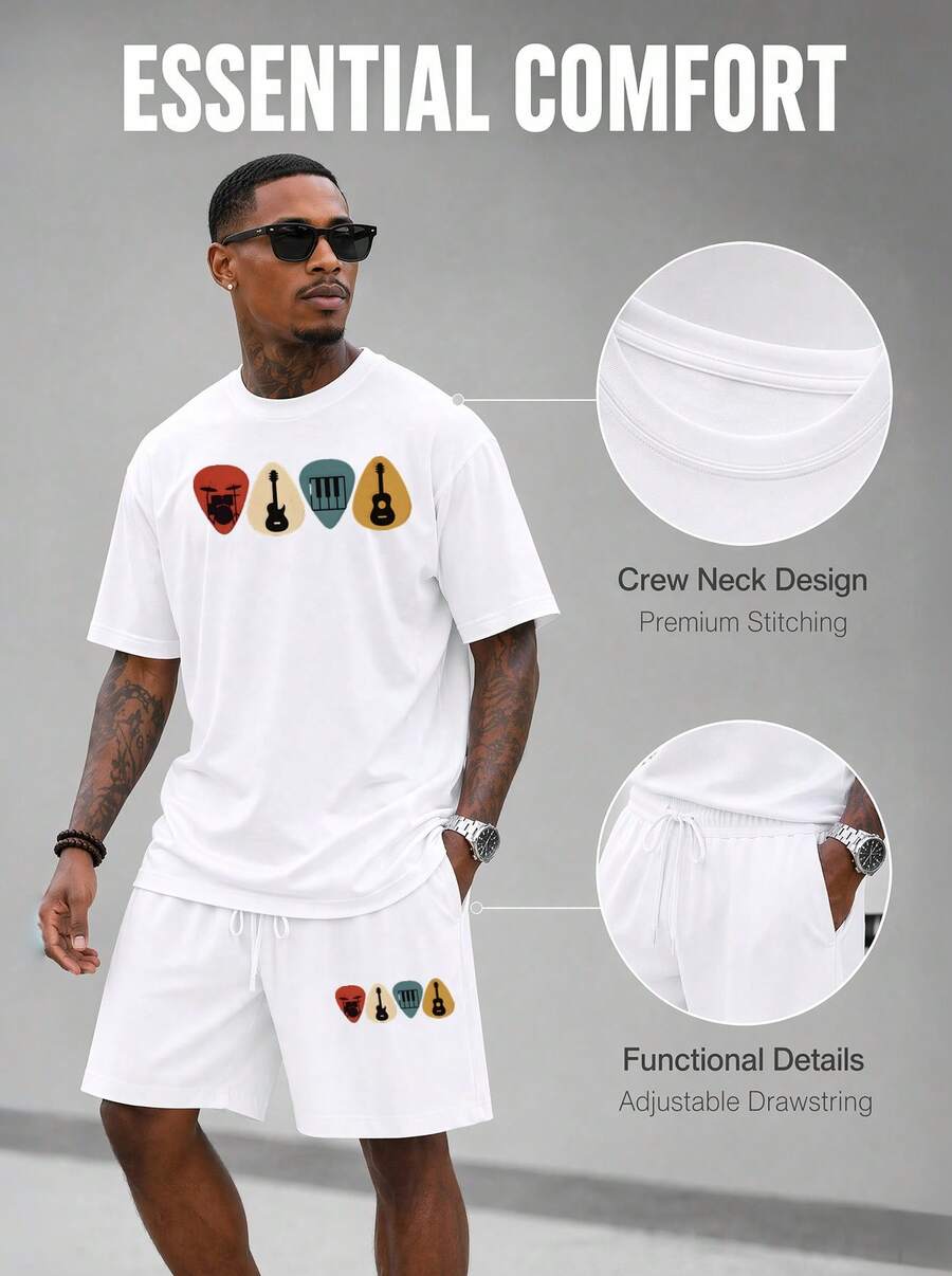 Men S 2 Piece Oversized T-Shir - Musical Instrument Music recension och pris